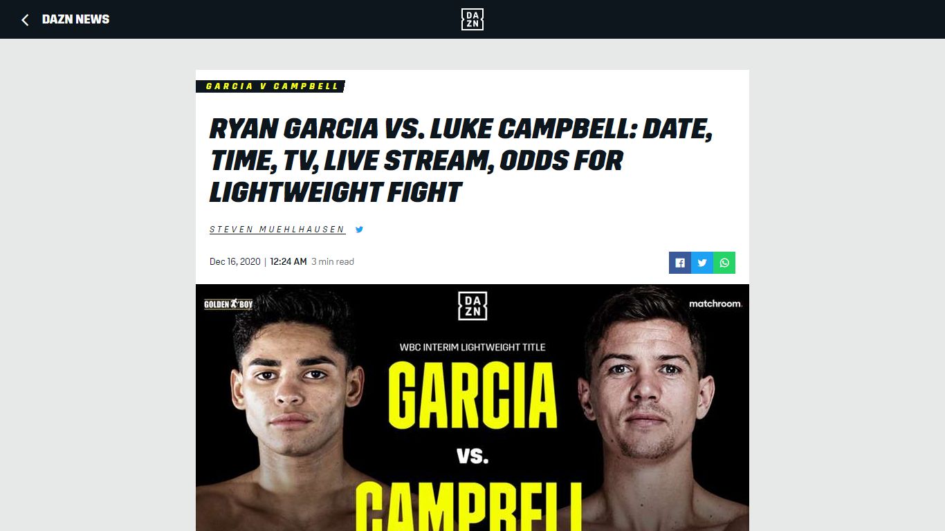 Ryan Garcia vs. Luke Campbell: Date, time, TV, live stream, odds ... - DAZN